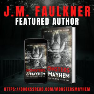 A picture of Monsters and Mayhem book, featuring a haunted doll.